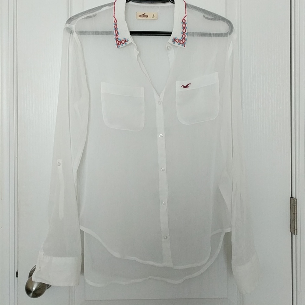 Button up, collared shirt with intricate beading